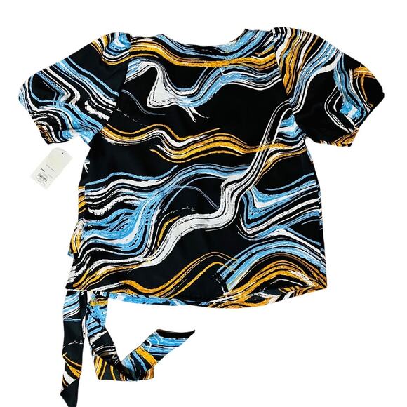 Nine West Wrap Silky Cropped Shirt Blouse SMALL Romantic Colorful Chic NWT - Picture 5 of 8